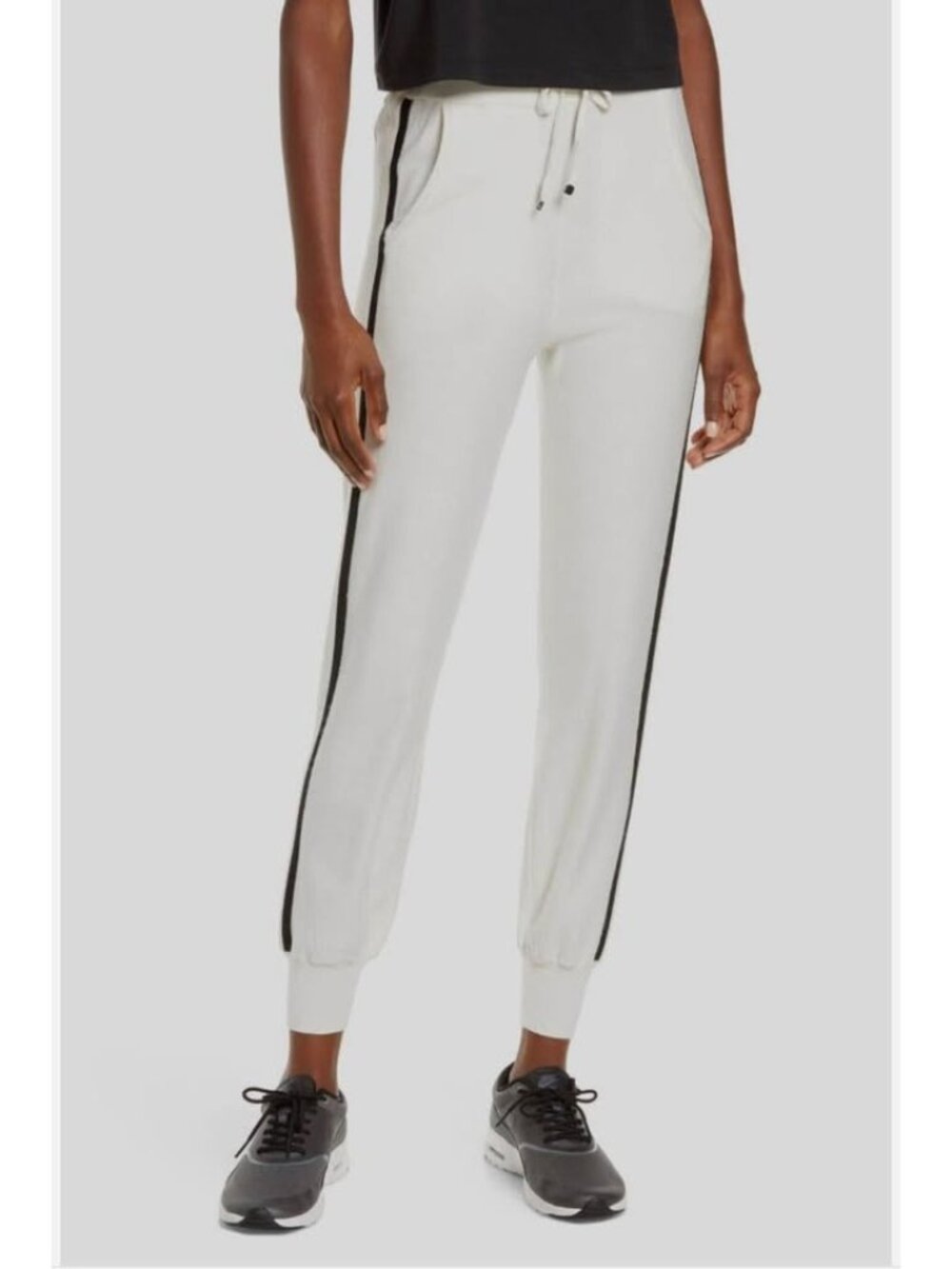 Blanc Noir Women's Ivory Ribbed Drawstring Cashmere Jogger Pants Size XS